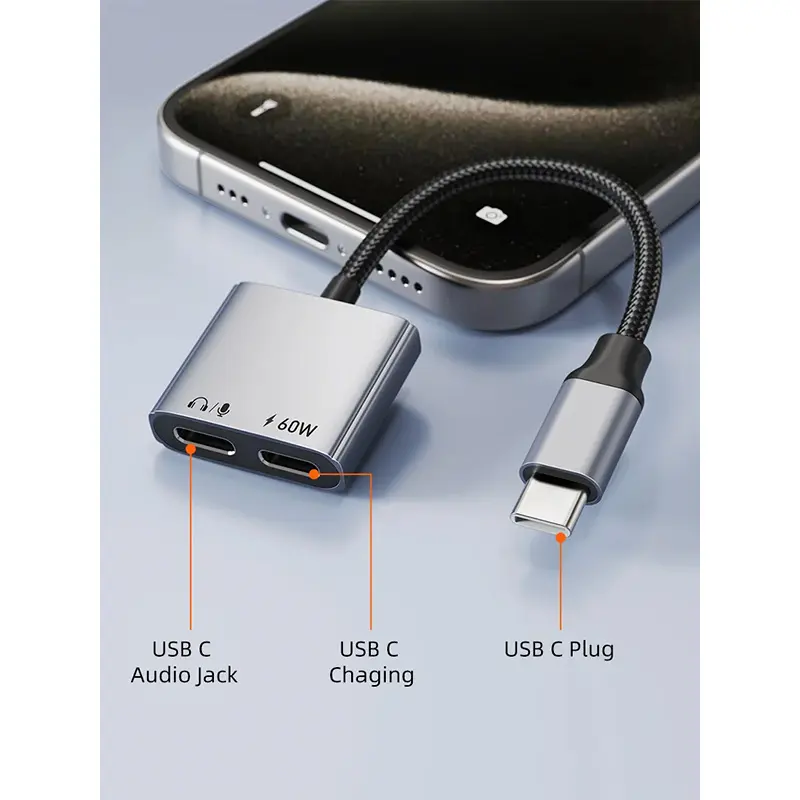 Adaptador divisor USB-C a 2xUSB-C Cabletime CPA2G, vista 2