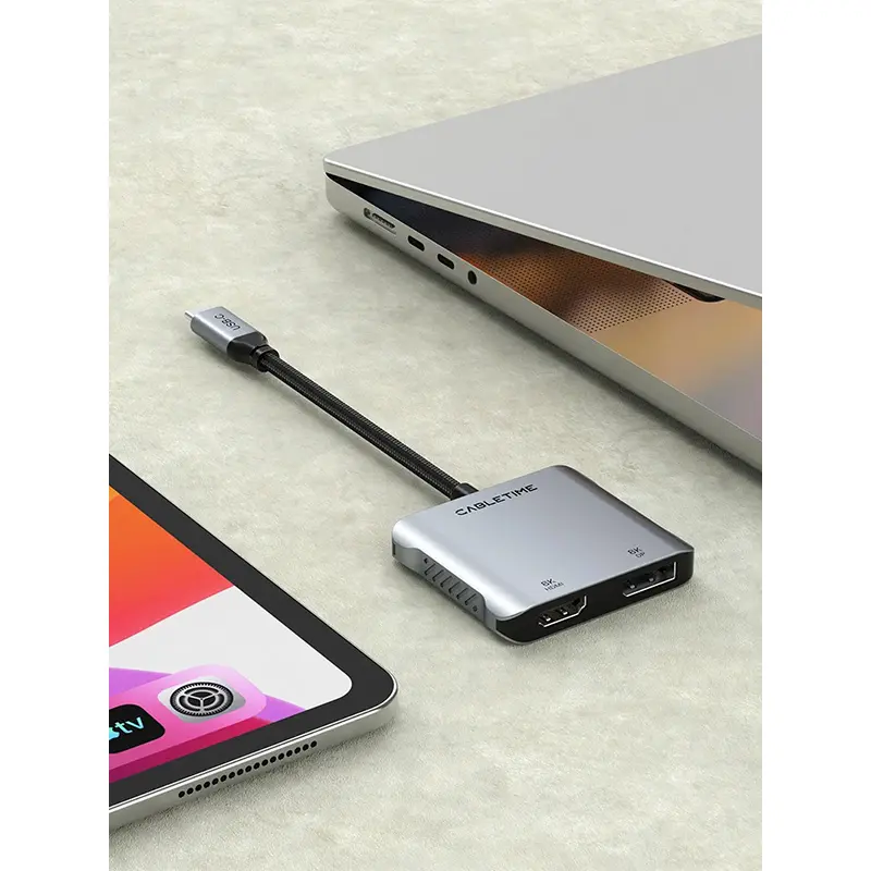 Adaptador USB-C a HDMI/DP Cabletime CB71G 4 en 1, vista 2