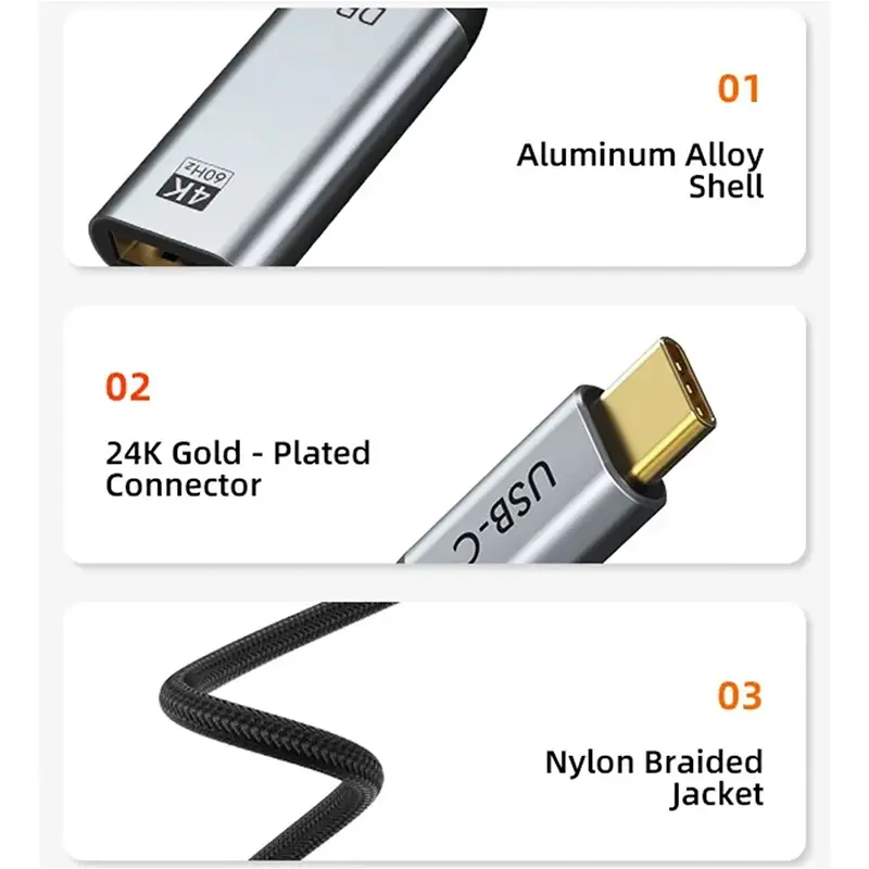 Adaptador USB-C a DisplayPort Cabletime CP13A 4K60, vista 2
