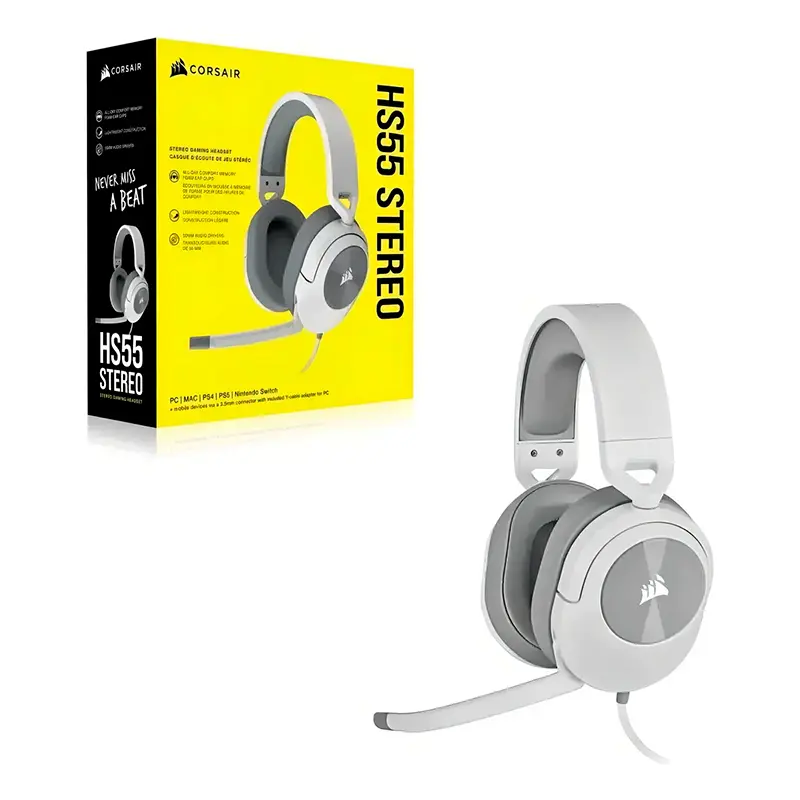 Auricular Gaming Corsair HS55 Stereo White, vista 2