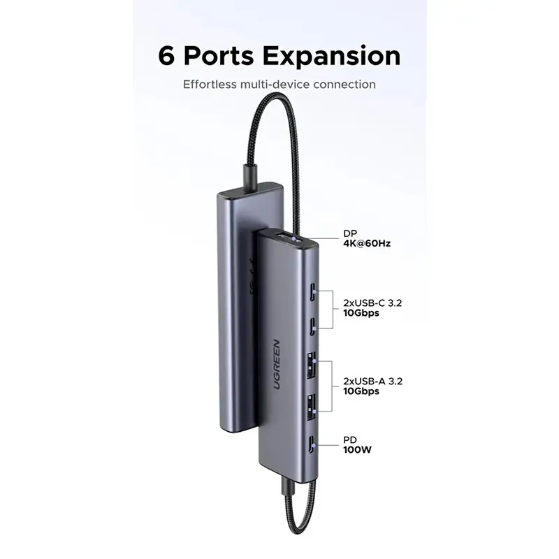 Adaptador USB-C UGREEN 6 en 1 4K/60Hz PD 100W, vista 2