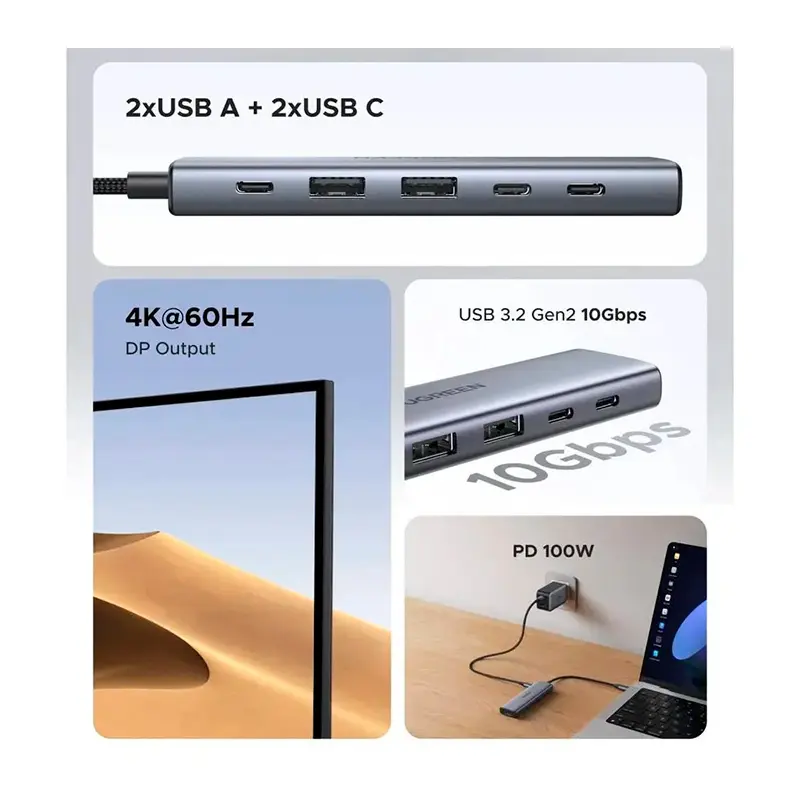 Adaptador USB-C UGREEN 6 en 1 4K/60Hz PD 100W, vista 3