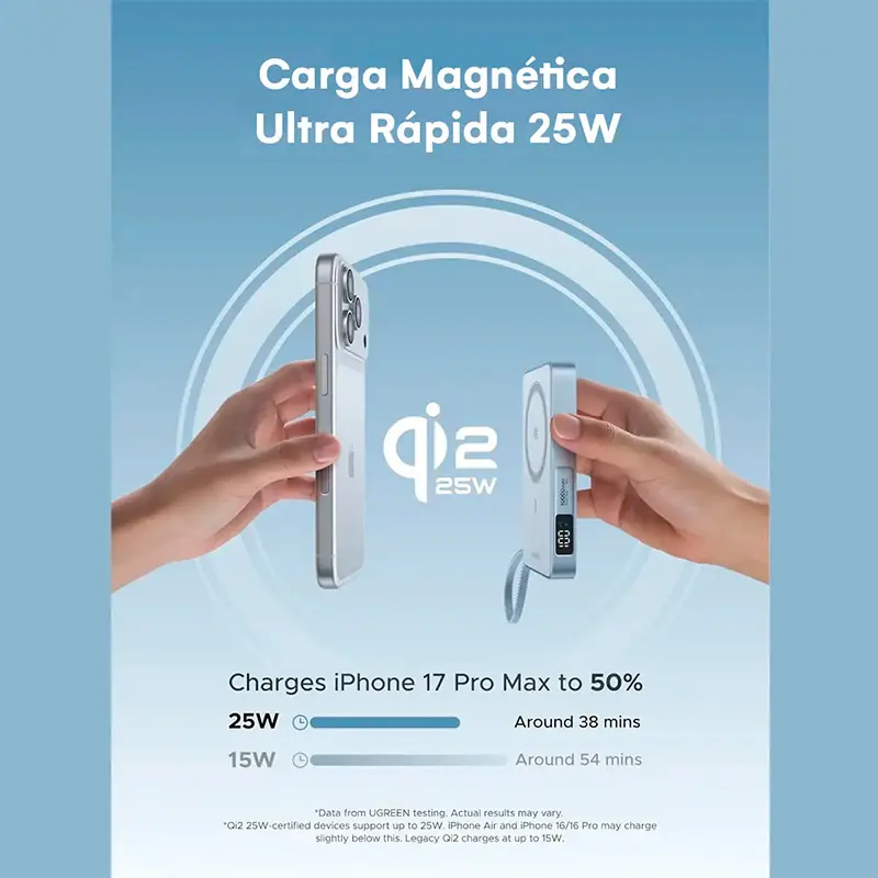 UGREEN MagFlow Power Bank 10,000 mAh Qi2 25W, vista 3