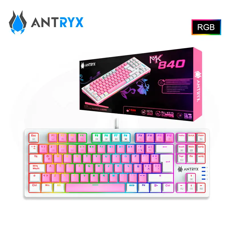 Teclado Gaming Antryx MK-840 TKL SW-Red RGB mecánico Pink, vista 3